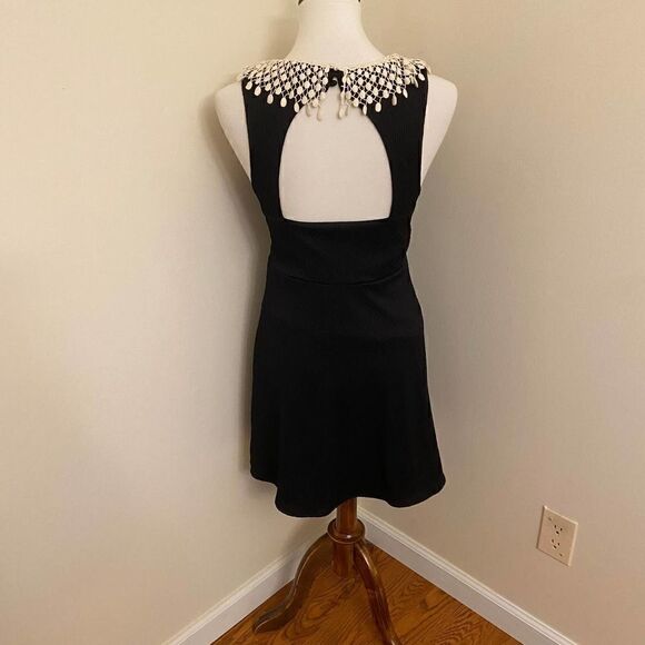 Free People Black Waffle Knit Dress with Lace Peter Pan Collar Small - Picture 2 of 5